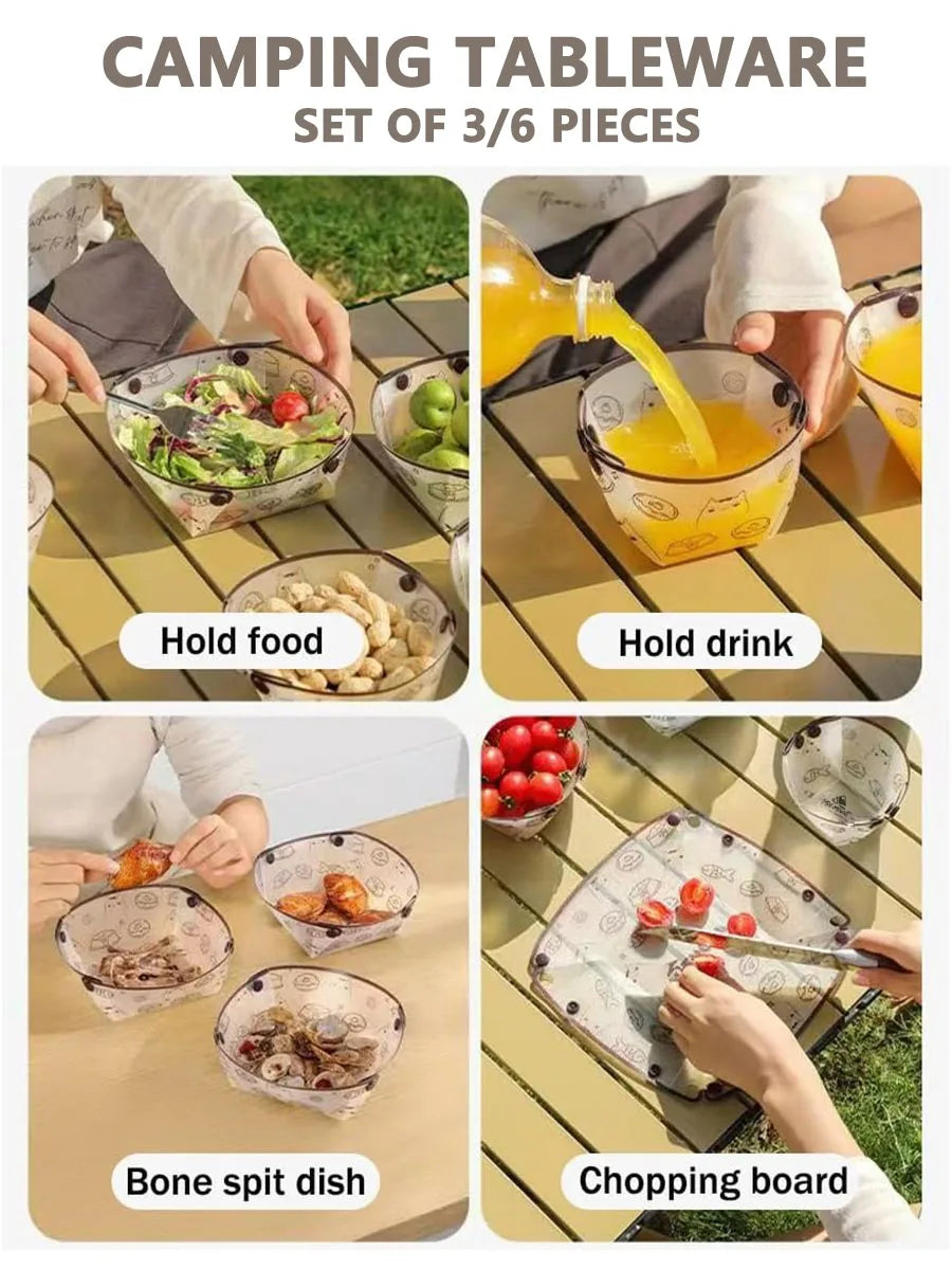 Sammenleggbart turservise – tallerken, skål og kopp